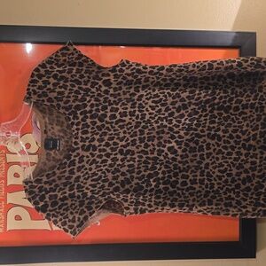 Saks Fifth Avenue Leopard Print Short Sleeve Cashmere Sweater